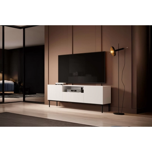 Szafka RTV z szufladą Nicole 150 cm - biały mat / czarne nóżki